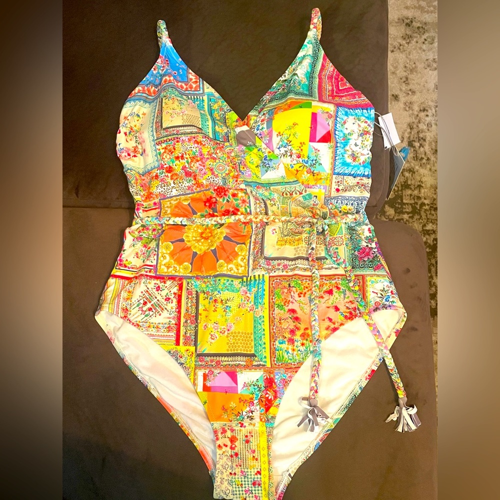 Johnny Was Fleur Braided Wrap Patchwork Swimsuit New with Tags. XL